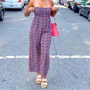 Pattern romper with pink and navy blue